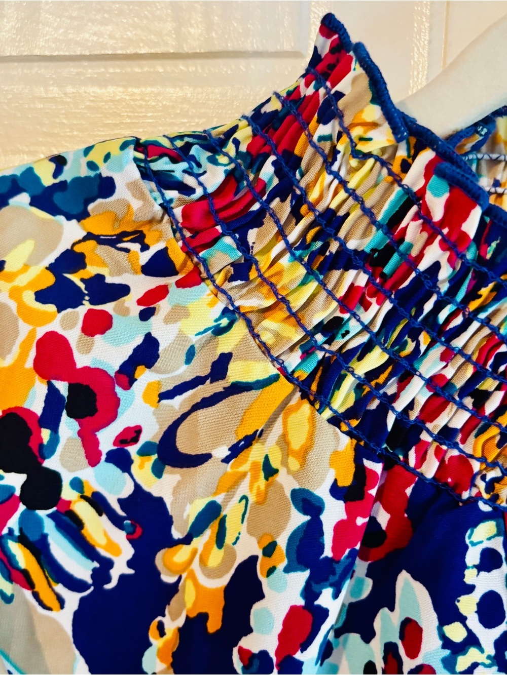 Chic Soul 2X Colorful Floral Ruffle Sleeve Smocked Neck Blouse - Picture 4 of 10